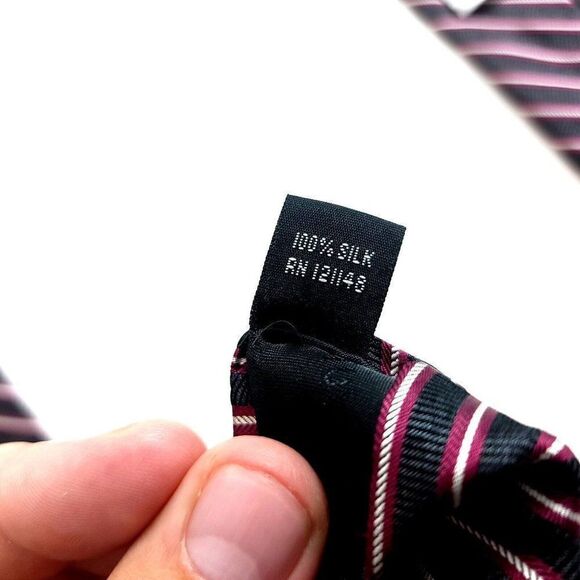 Calvin Klein Gray Red Striped Woven Skinny Silk Tie - Picture 4 of 6
